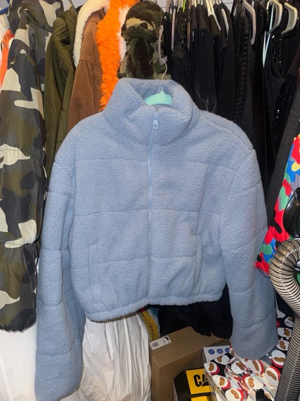Fashion Nova Light Blue women Sherpa Half-Zip Puffer Jacket